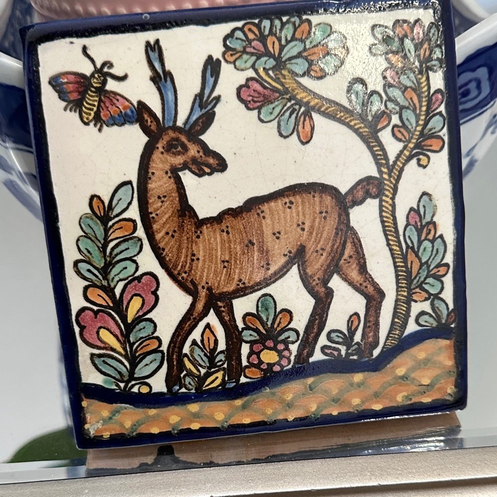 Multicolor Ceramic Tile with Deer Design